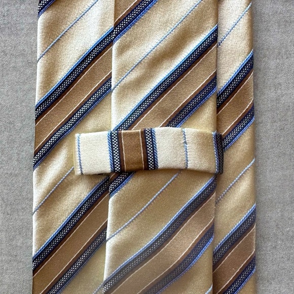 ZEGNA Tan-Blue Striped Silk Tie - Picture 3 of 5